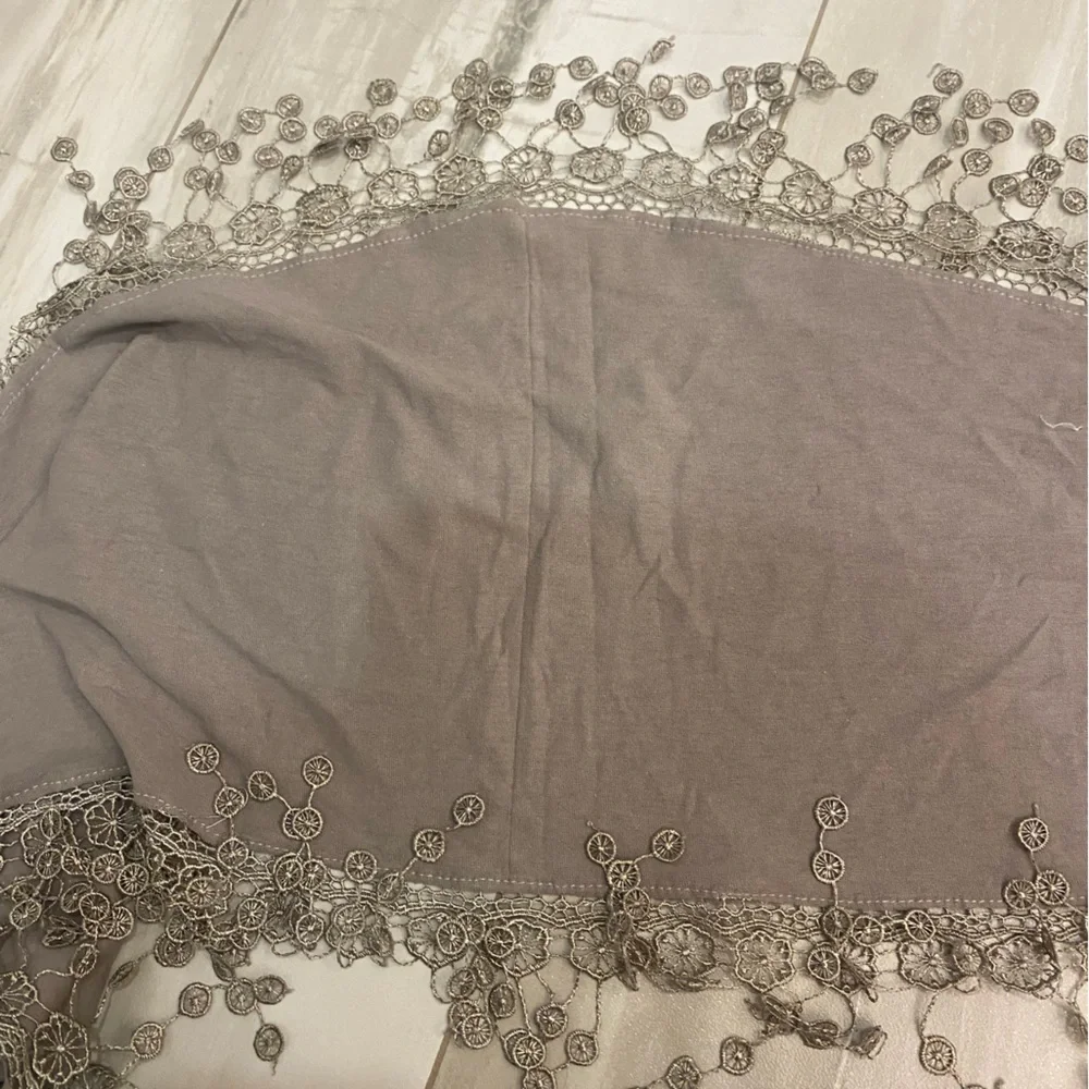 Gray Pointed End Decorative Scarf with Delicate Lace Fringe, one size fits most